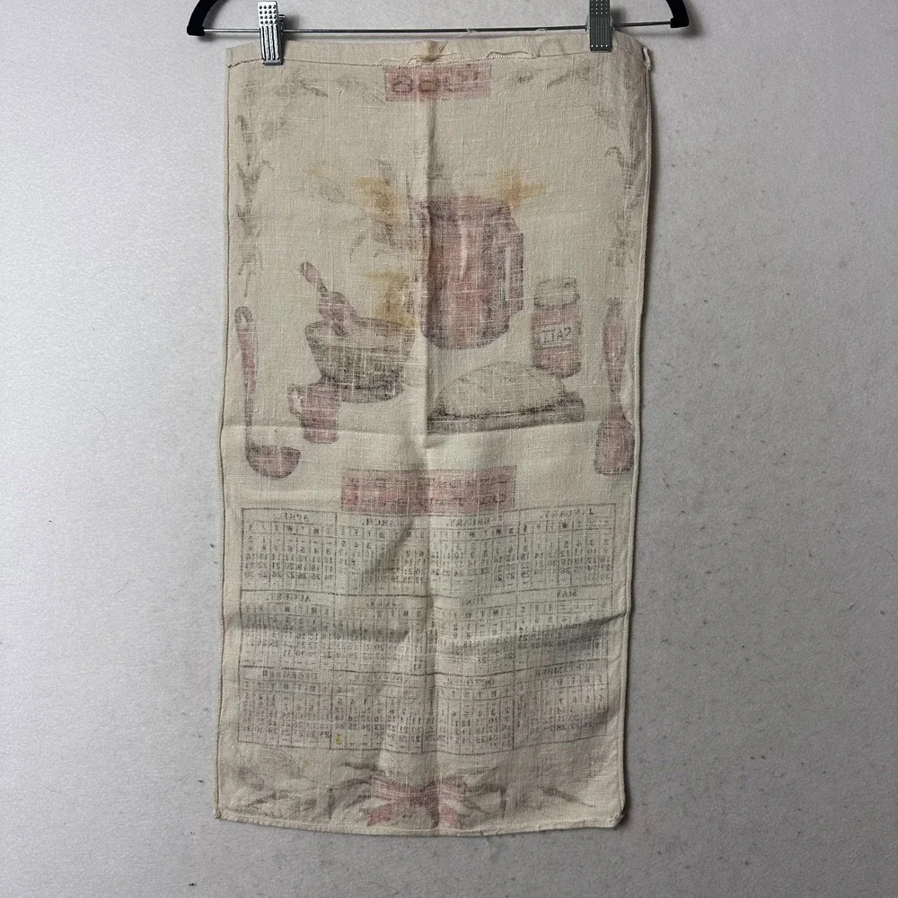 Vintage 1966 Linen Calendar Tea Towel Lutice Travis Give Us This Day Our Bread‎